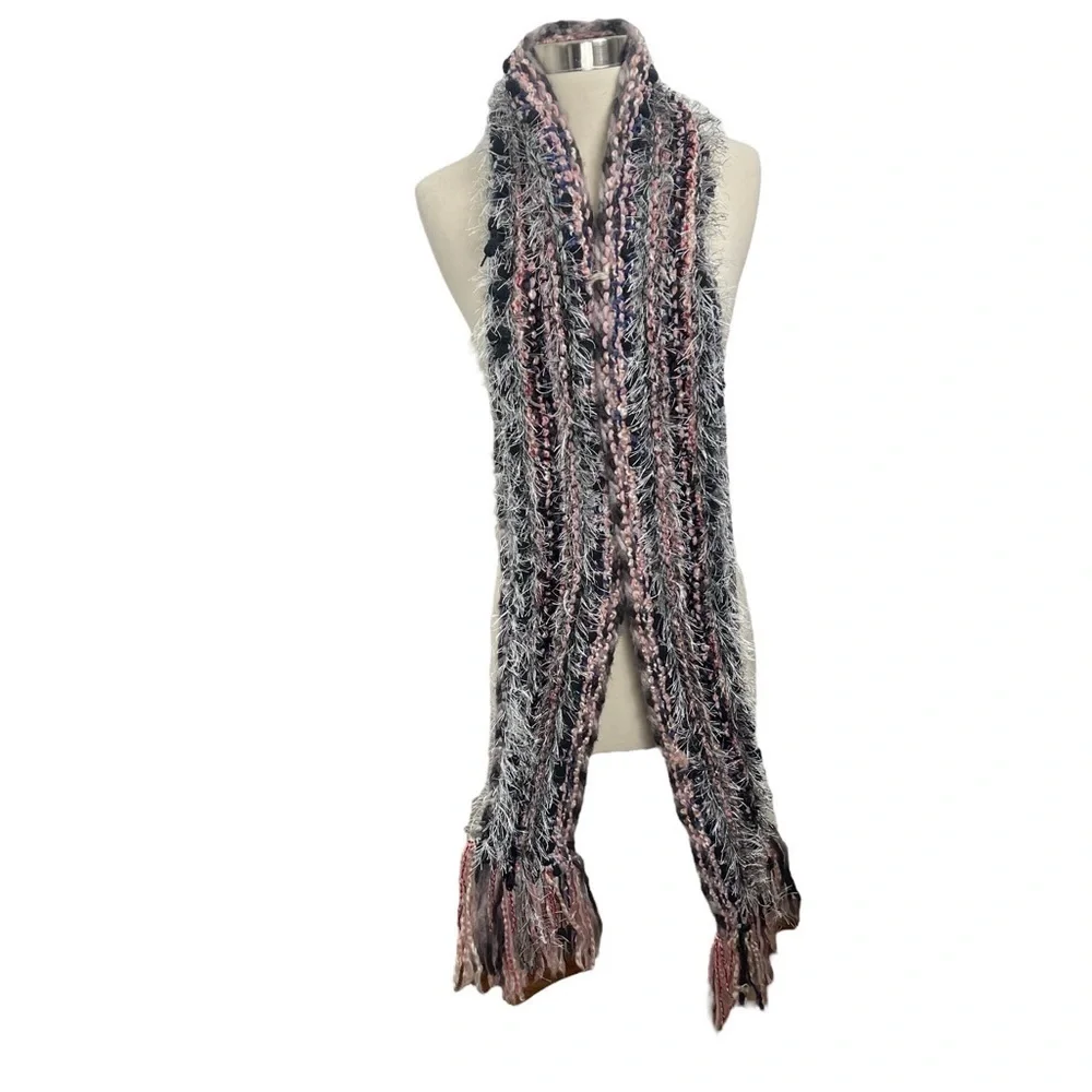 Handmade‎ Soft & Warm Multicolored Fuzzy Knit Eyelash Scarf With Fringe.